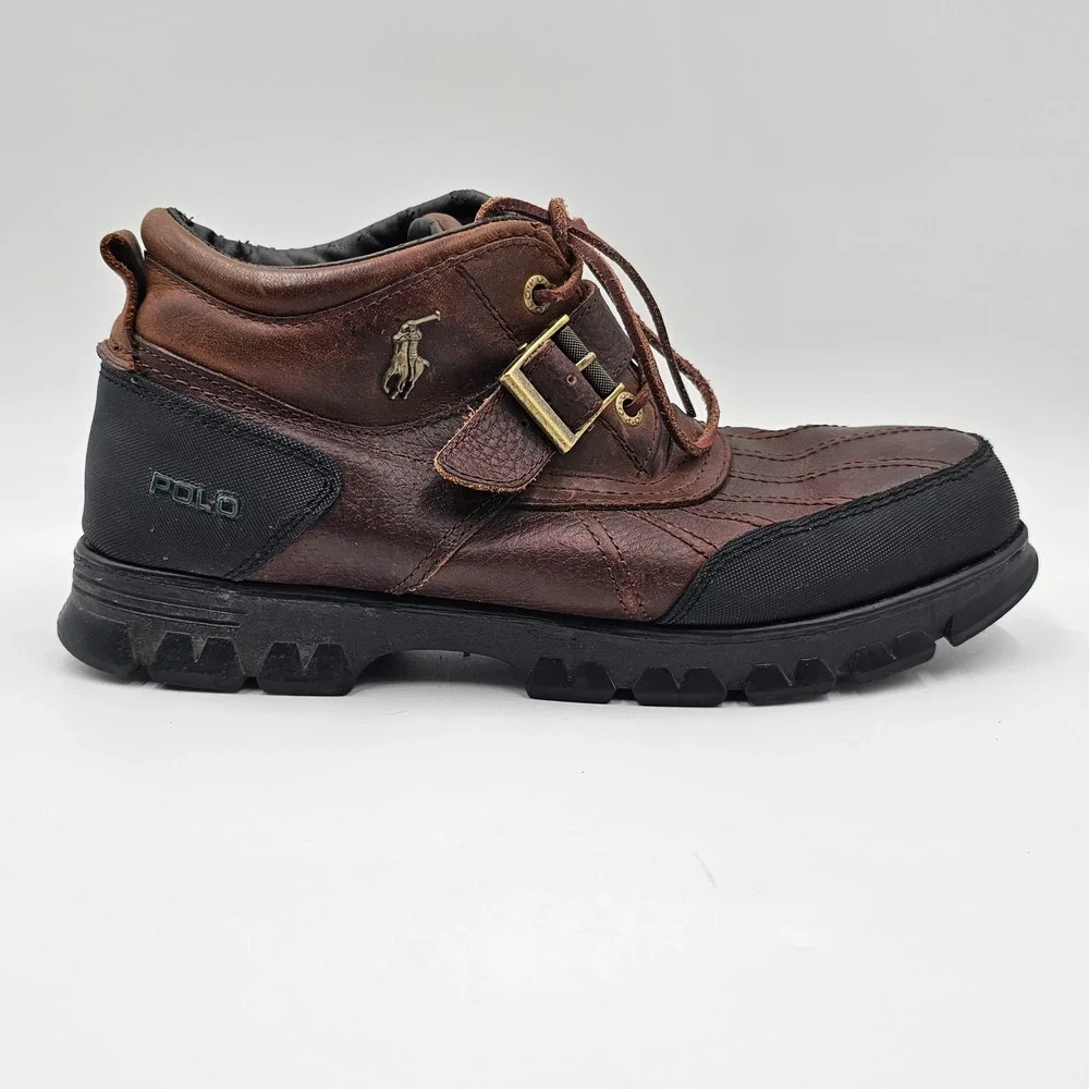 Polo Ralph Lauren Dover III Mens Brown Leather Duck‎ Boots Buckle Strap 13D